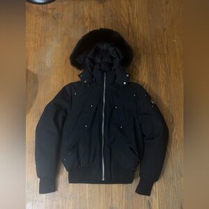 Moose Knuckles Black Bomber Jacket with Hood